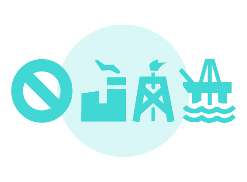 Pictograph of 'no' symbol and fossil fuel icons