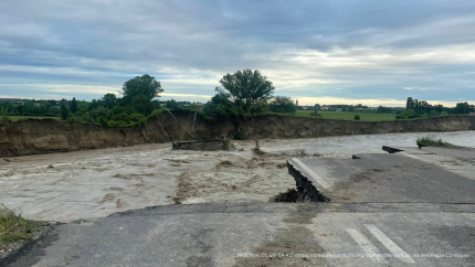 collapsed bridge in Emilia Romagna during the Italy floods in May 2023