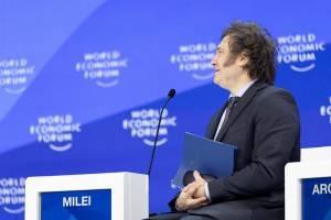 El Presidente de Argentina, Javier Milei, en discurso en el Foro Económico Mundial de Davos. 