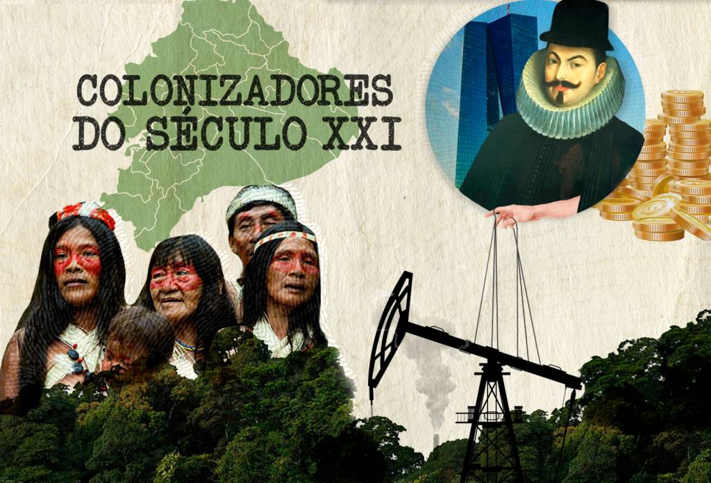 Colonizadores espanhóis fazem exploração de petróleo