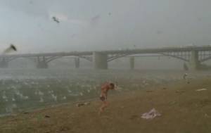 A sudden squall with hail hit Novosibirsk's  beach