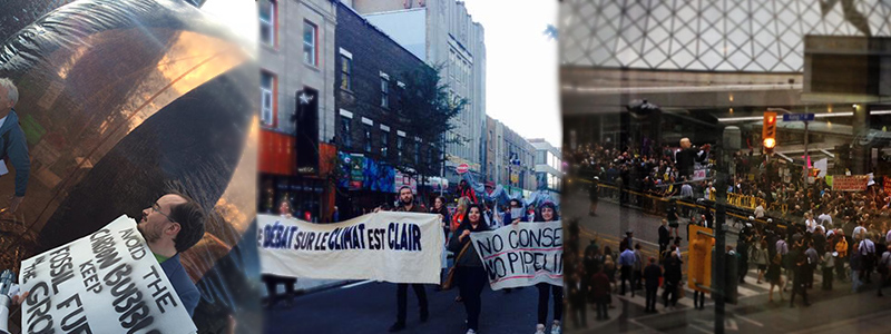 From left to right, the actions at the debates in Calgary, Montreal and Toronto (Photo Credit: salimarawji - instagram)