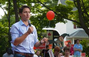 Pipeline messages delivered to Justin Trudeau at a campaign event. 