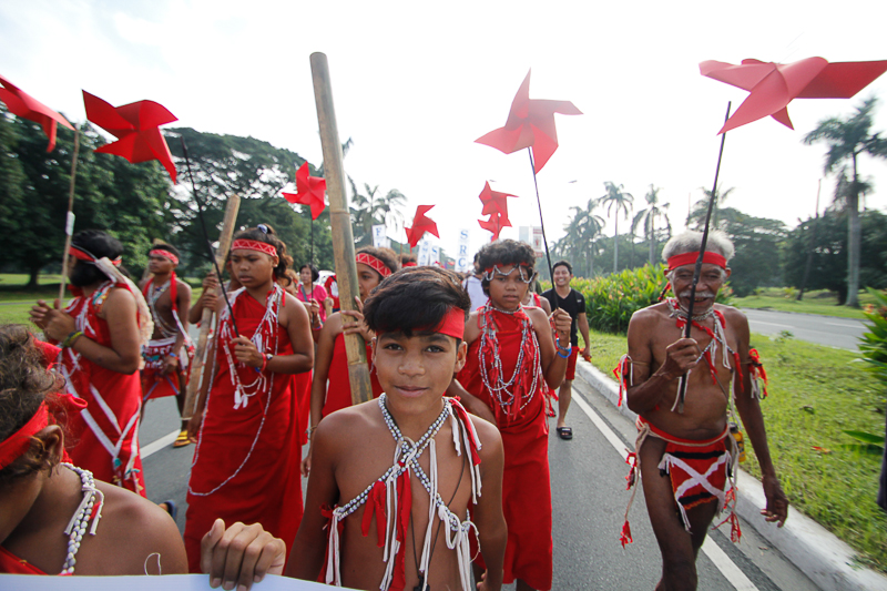 Present in the march are a delegation of Dumagat Agta's who inhabit the dense forest on the eastern flank of the Sierra Madre mountains in Luzon. They are currently caught in an ongoing struggle against the construction of mega dams and massive logging that encroaches their ancestral lands. Photo: AC Dimatatac