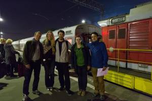 The "Yellow Boots" film crew at Yaroslavsky train station in Moscow, May 20, 2015 - Photo courtesy of John Webster
