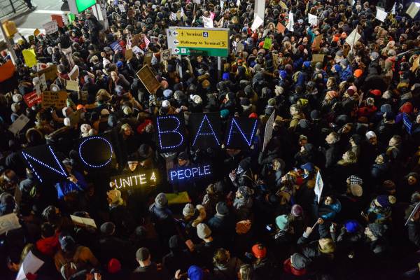 Thousands at JFK International Airport protesting the Muslim Ban on January 25th. (Photo: Stephanie Keith, Getty Images)