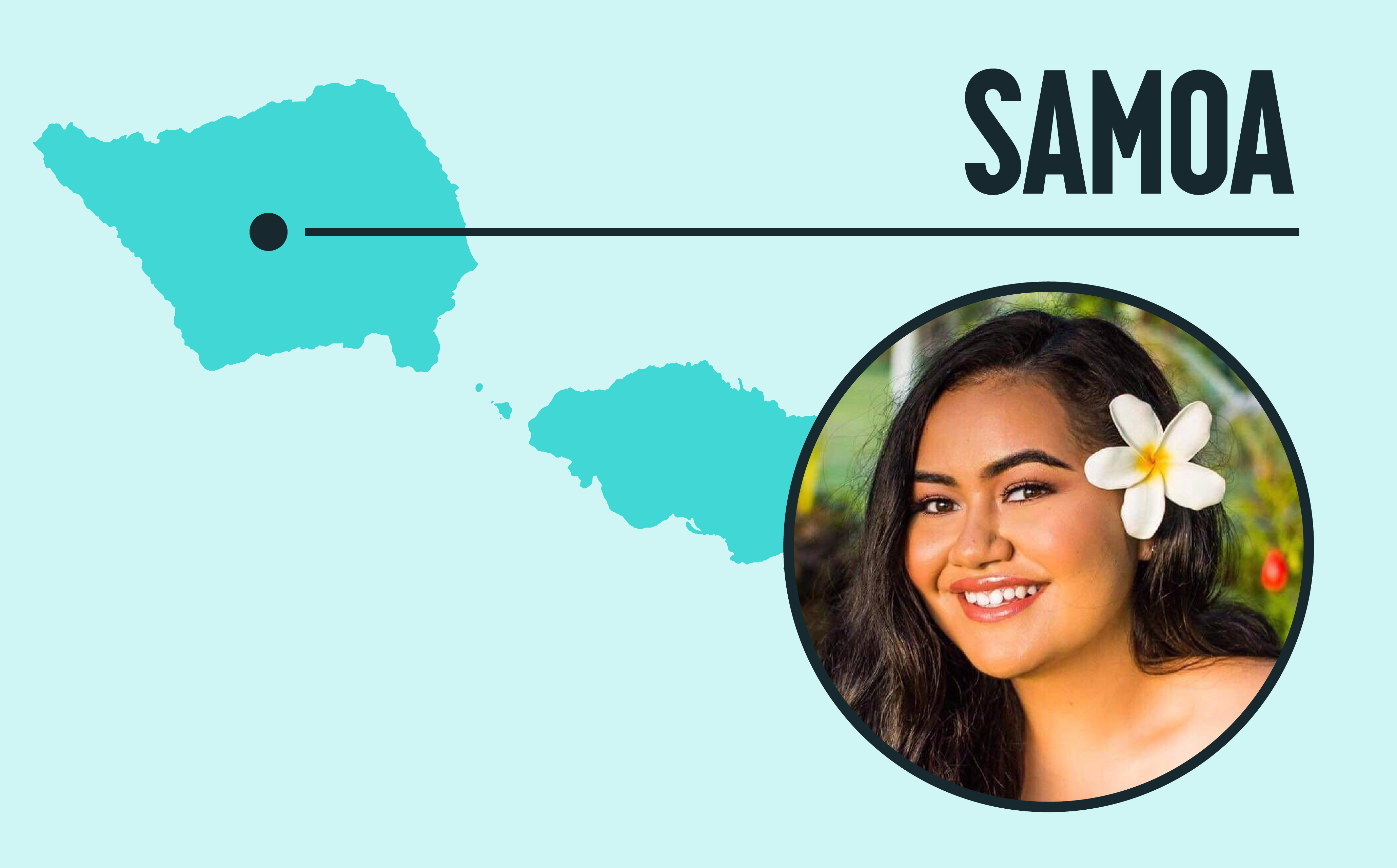 map pointing to Samoa and an image of climate activist, Brianna Fruean