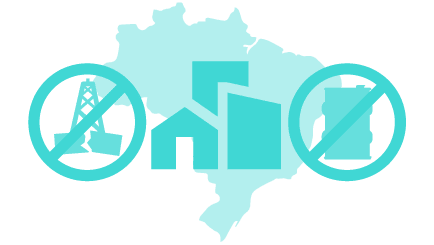 map of brazil with no fracking, city and no barrels icons