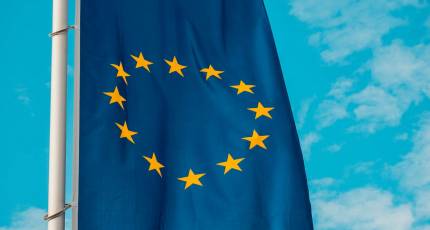 EU flag seen against blue sky