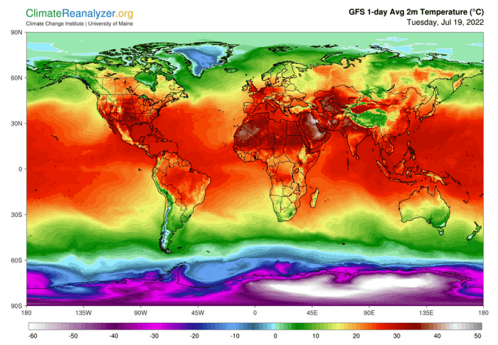 Wärmebildkarte der Welt am 19. Juli 2022