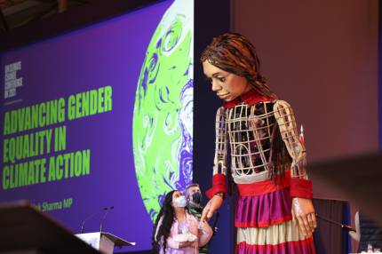 Brianna Fruean and Little Amal open Gender Day at COP26, Glasgow, UK – November 2021