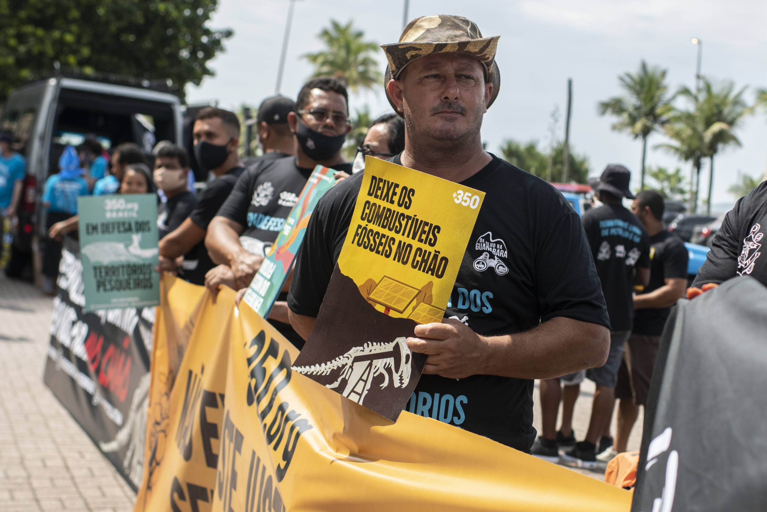 Fisherpeople and traditional communities protest outside of major oil auction, Rio de Janeiro, Brazil