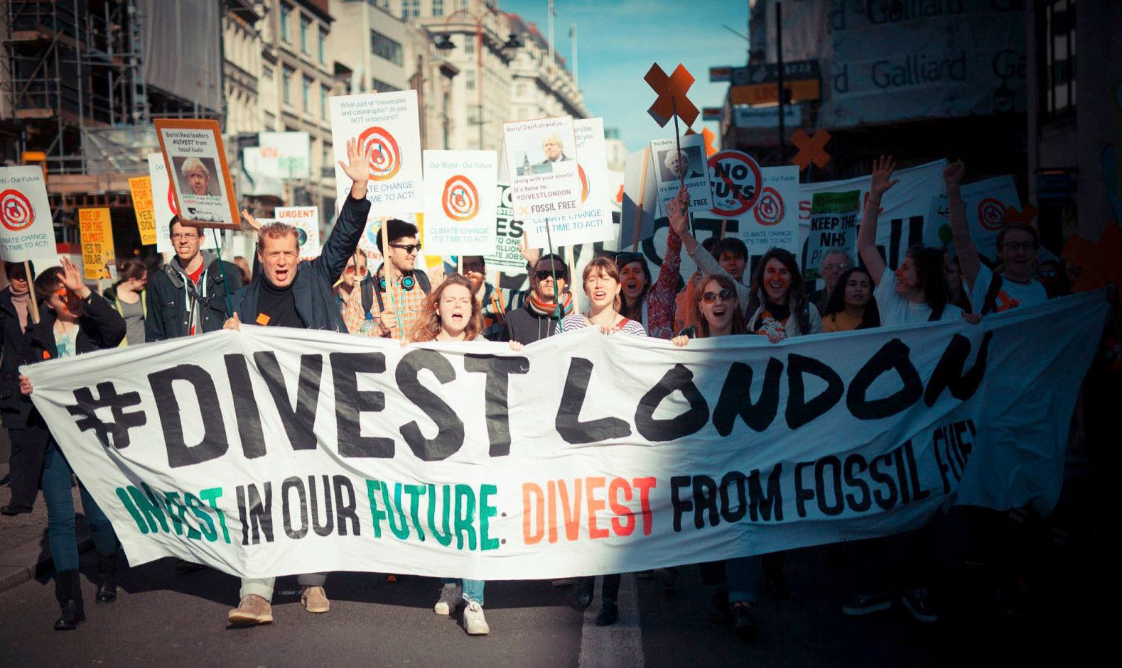 Activists demand the city of London to divest from fossil fuels, UK.