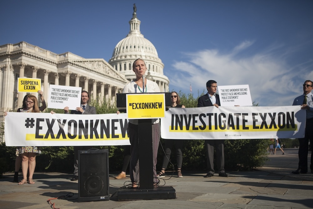 May Boeve, 350.org Executive Director speaks at a rally about ExxonKnew, Washington DC, US. Photo: Robert Meyers / Greenpeace.