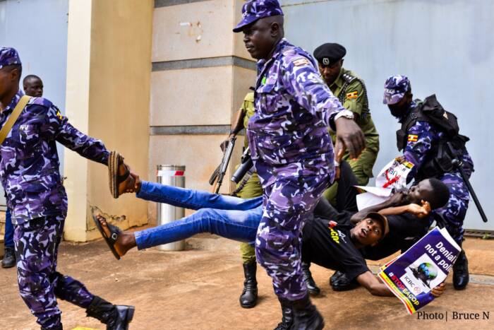 Stop EACOP activists being arrested outside the Chinese Embassy in Kampala, Uganda