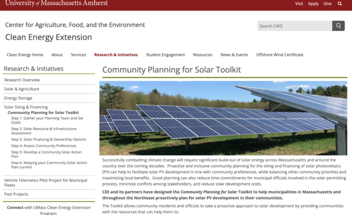 Amherst’s Clean Energy Extension’s Community Planning for Solar Toolkit