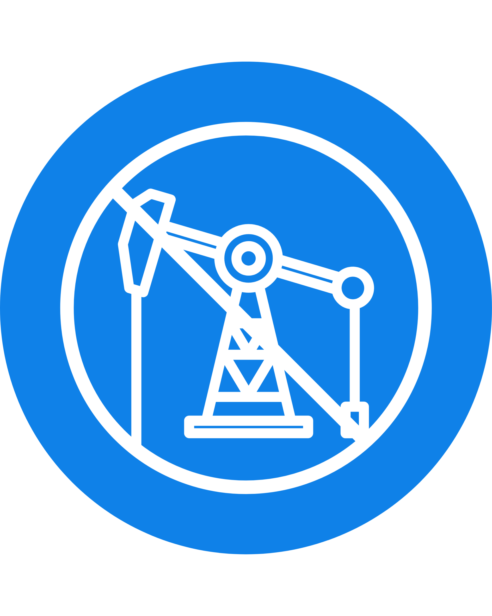 Pictograph of 'do not enter' symbol, and old fossil fuel production factories